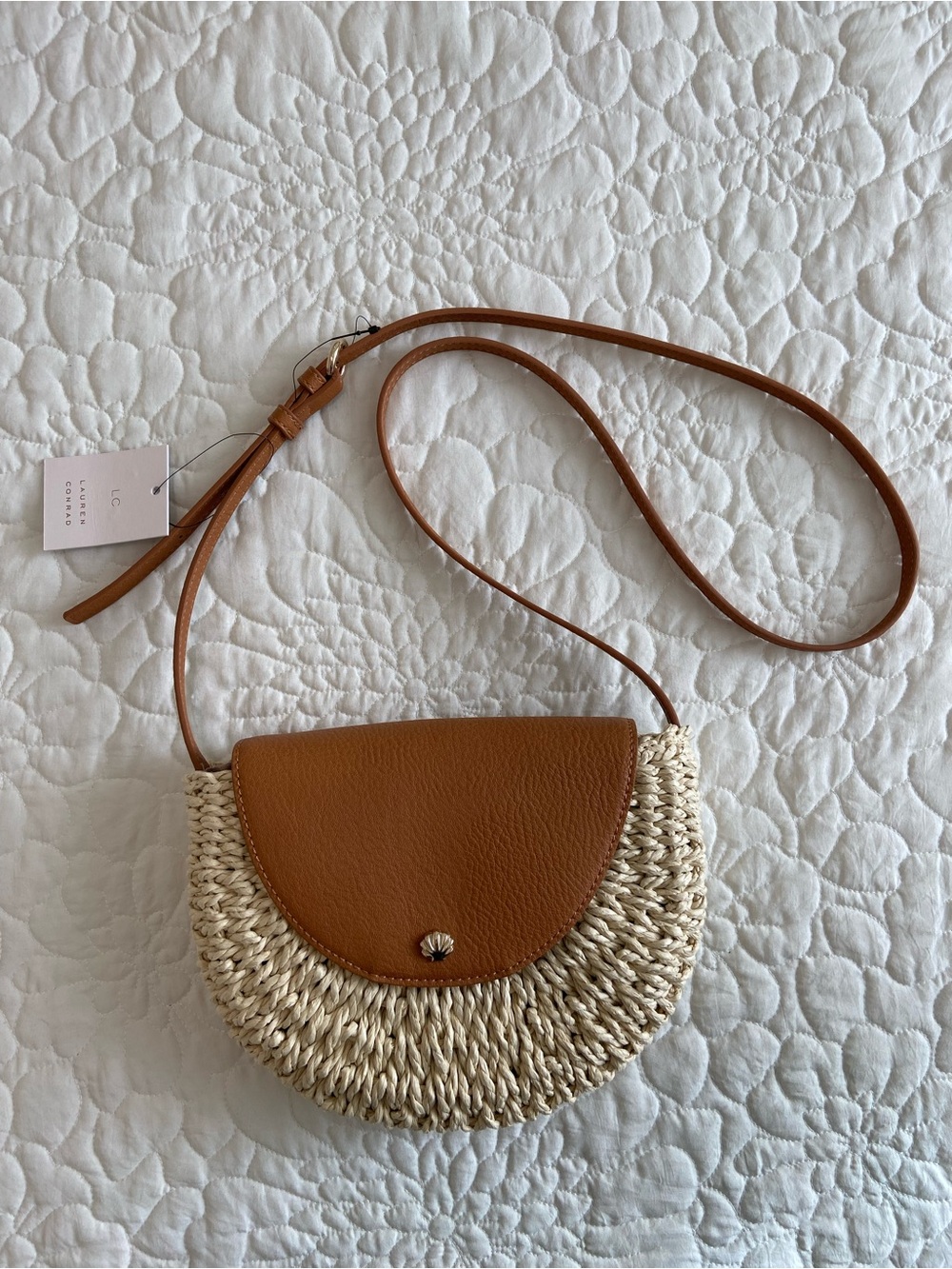 Lauren Conrad Straw Crossbody Bag with shell